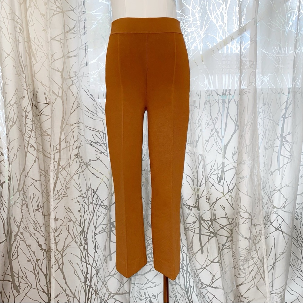 A.L.C ALC TAN BROWN BROOKLYN STRETCH KNIT HIGH RISE CROPPED KICK FLARE PANTS